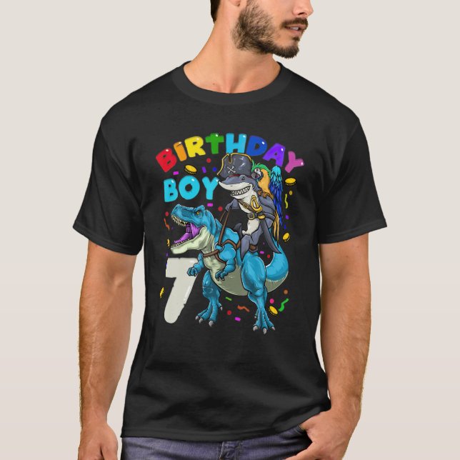 Camiseta Niños 7.º Nacimiento Niño Pirata Tiburón Riendo Di (Anverso)