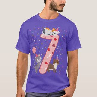 Camiseta Niños 7 Chica de cumpleaños lindo conjunto de gato