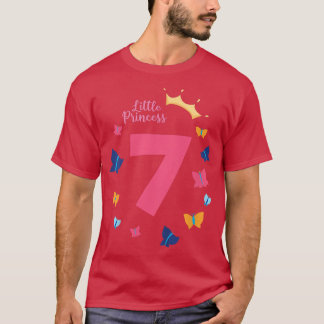 Camiseta Niños 7 Chica de cumpleaños Princesa Mariposa Cute