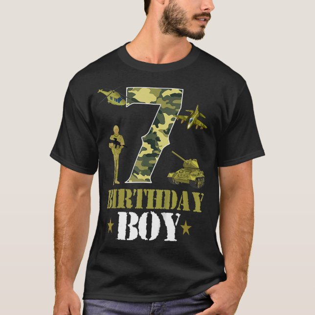 Camiseta Niños 7 cumpleaños militares temática Camo Boys 7 (Anverso)