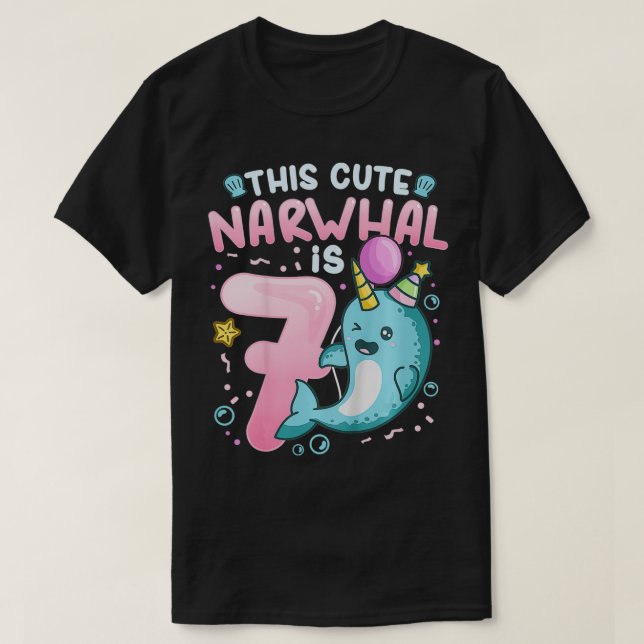Camiseta Niños 7 cumpleaños Narwhal 7 Fiesta de cumpleaños  (Diseño del anverso)