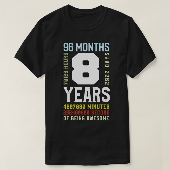 Camiseta Niños 8º cumpleaños 96 meses (Diseño del anverso)