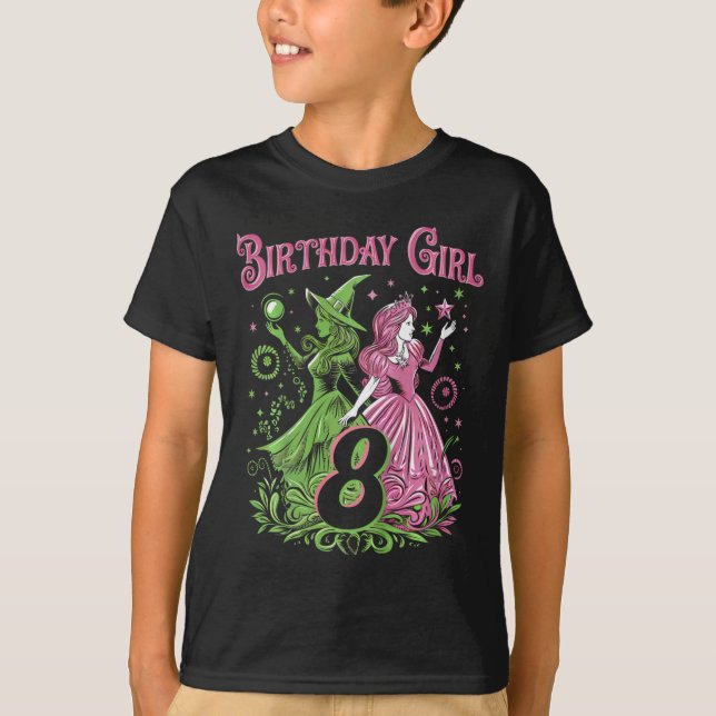 Camiseta Niños 8 Aniversario Bruja Rosa Y Verde De 8 Años (Anverso)