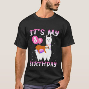 Camiseta Niños 8 años de edad 8º cumpleaños Llama Sloth