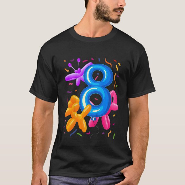 Camiseta Niños 8 Globo de cumpleaños Animales Globos Balón  (Anverso)