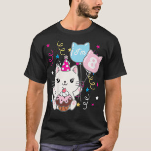 Camiseta Niños 8 Tema del gato Chica de cumpleaños gatito p