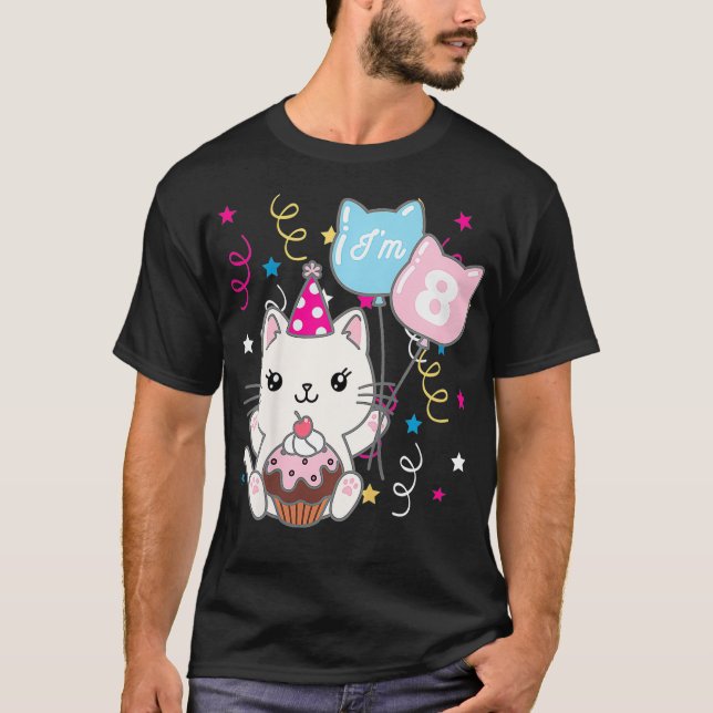 Camiseta Niños 8 Tema del gato Chica de cumpleaños gatito p (Anverso)