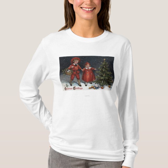 Camiseta Niños acabados adornando el árbol (Anverso)