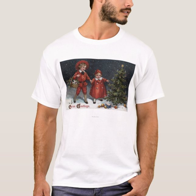 Camiseta Niños acabados adornando el árbol (Anverso)