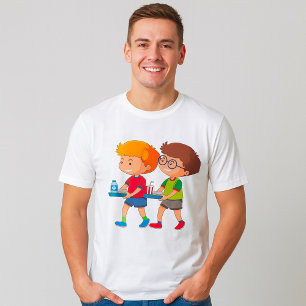 Camiseta Niños adorables que llevan bandejas de comida