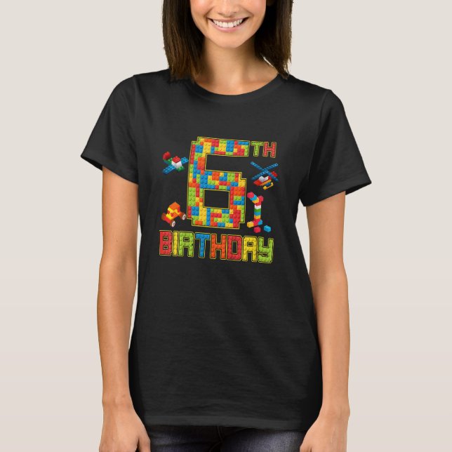 Camiseta Niños adormecidos 6 cumpleaños Edificio de bloques (Anverso)