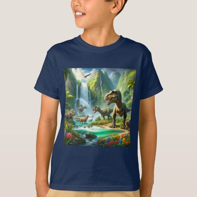 Camiseta Niños AI Art Dinosaurios Tropical Green (Anverso)