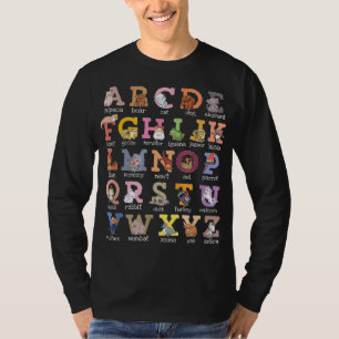 Camiseta Niños Alfabetizados Letras Perro Gato Parro Hamste