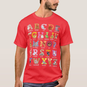 Camiseta Niños Alfabetizados Letras Perro Gato Parro Hamste