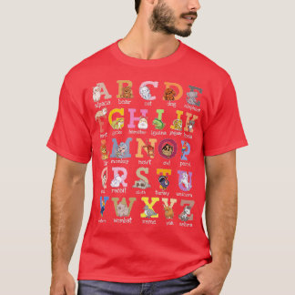 Camiseta Niños Alfabetizados Letras Perro Gato Parro Hamste
