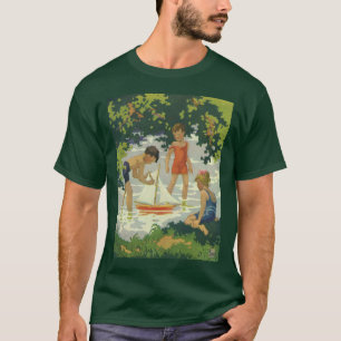 Camiseta Niños antiguos jugando con veleros de juguete en u