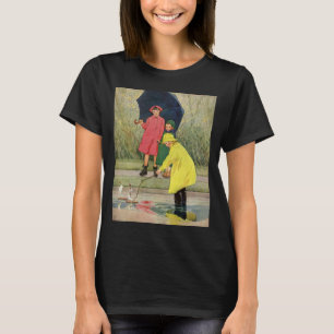 Camiseta Niños antiguos jugando en charcos "Un día lluvioso