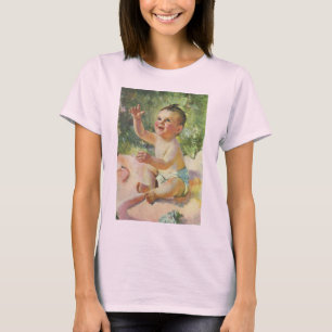 Camiseta Niños Antiguos, Niña Bebé Adorable en una Manta Ro