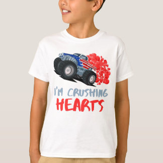 Camiseta niños aplastan corazones camiones monstruosos niño