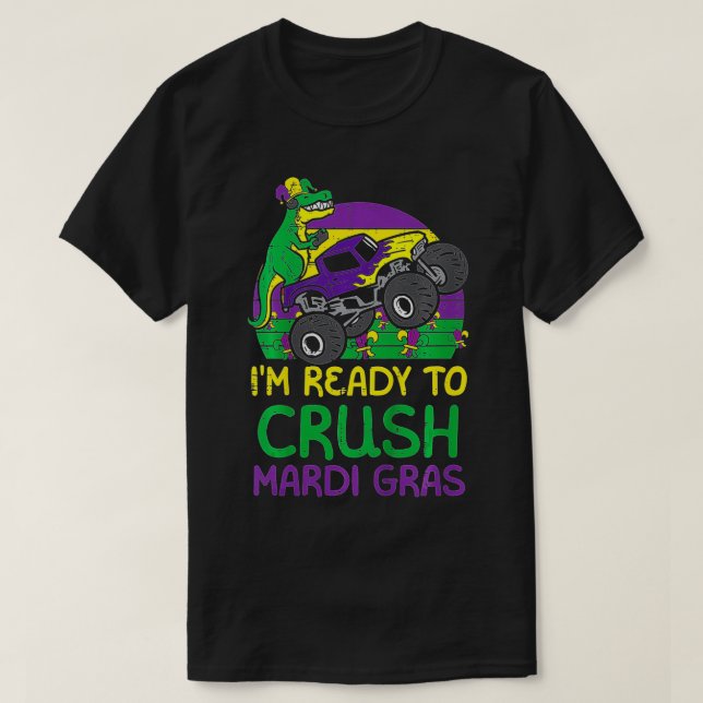 Camiseta Niños aplastan el mardi Gras Dino Monster Truck Fu (Diseño del anverso)