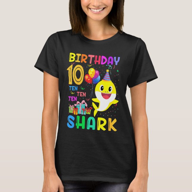 Camiseta Niños bebé tacita tiburón 10 cumpleaños Chica 10 a (Anverso)