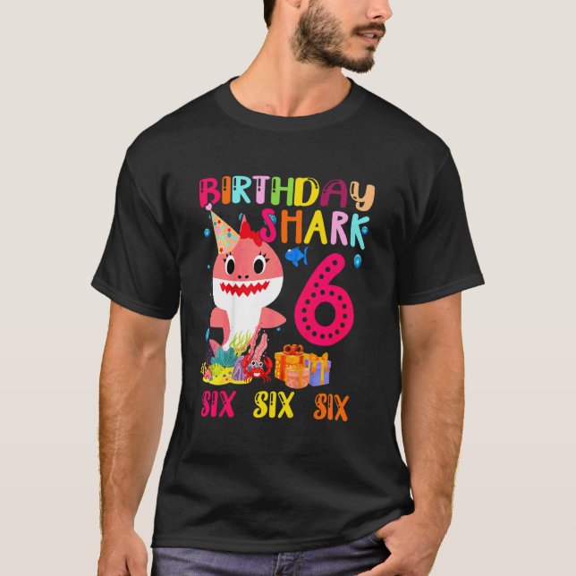 Camiseta Niños bebé tacita tiburón rosa 6 cumpleaños 6 años (Anverso)