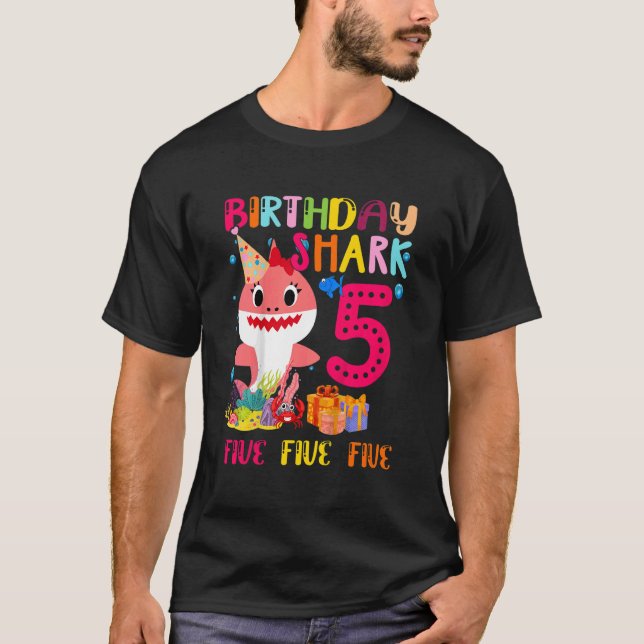 Camiseta Niños bebé tacita tiburón rosa quinto cumpleaños 5 (Anverso)