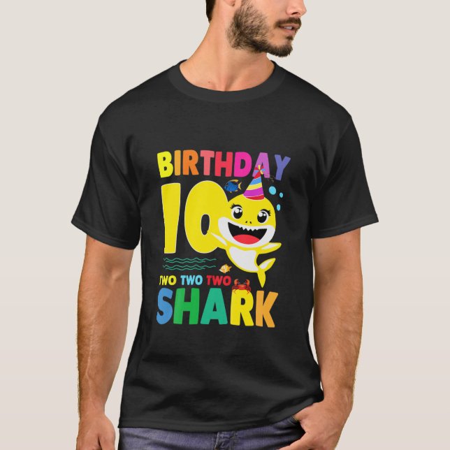 Camiseta Niños Bebé Tiburón 10.º Chica De Bday De Dos Años (Anverso)