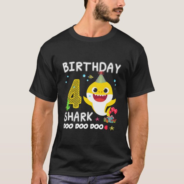 Camiseta Niños Bebé Tiburón Cuarto Niño Chica De Cumpleaños (Anverso)
