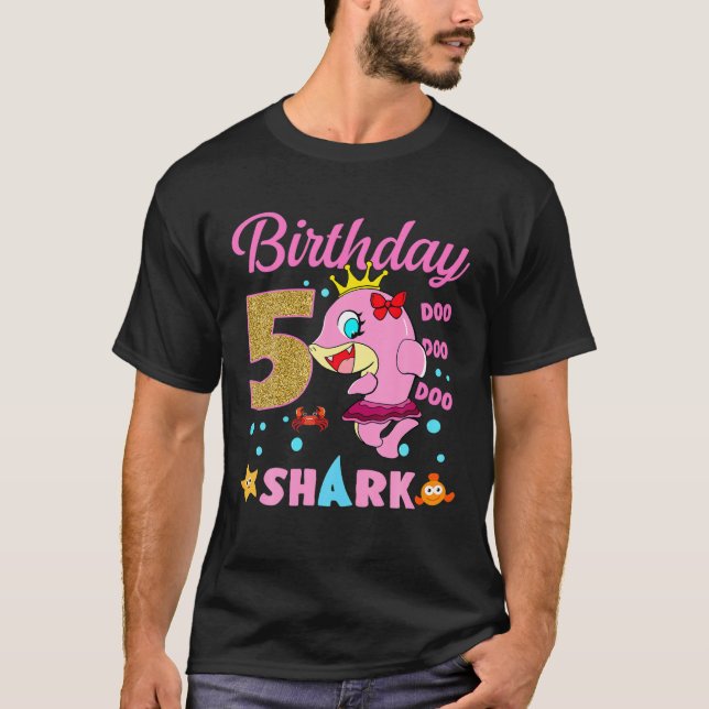 Camiseta Niños Bebé Tiburón Quinto Chica De Cumpleaños Dos  (Anverso)