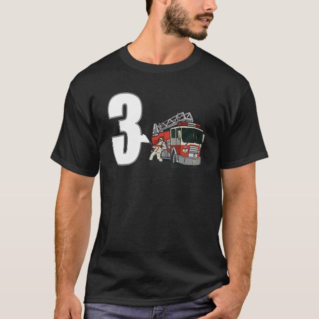 Camiseta Niños bomberos 3 cumpleaños niño niño niño niño ni (Anverso)