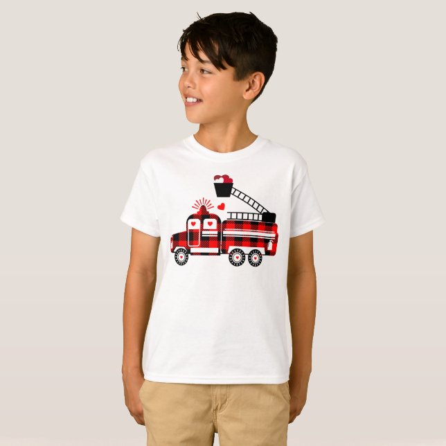 Camiseta Niños Bomberos Camiones Búfalo Plactaron Corazón S (Anverso completo)