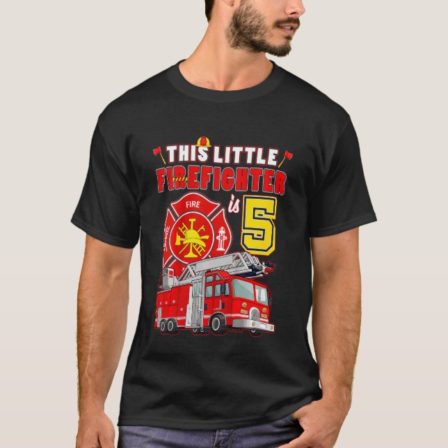 Camiseta Niños bomberos de 5 años Fiesta de cumpleaños Tr (Anverso)