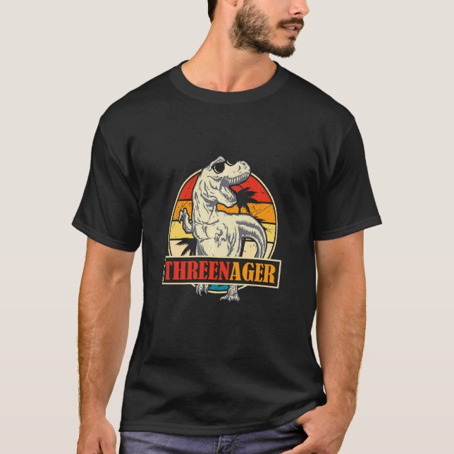 Camiseta Niños Booom Threenager Dinosaurio de cumpleaños 3  (Anverso)