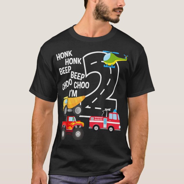 Camiseta Niños Camiones Segundo Fiesta de Cumpleaños Niño d (Anverso)