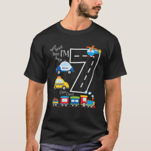 Camiseta Niños Camiones Tren Séptimo Día Fiesta de Cumpleañ