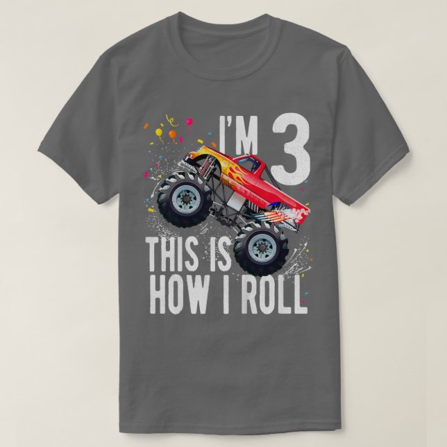 Camiseta Niños Camisas de 3 años Monstruo Tru de niño de 3  (Diseño del anverso)