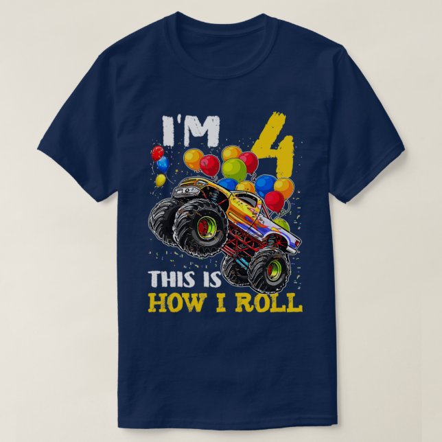 Camiseta Niños Camisas de 4 años Monstruo Tru de niño de 4  (Diseño del anverso)