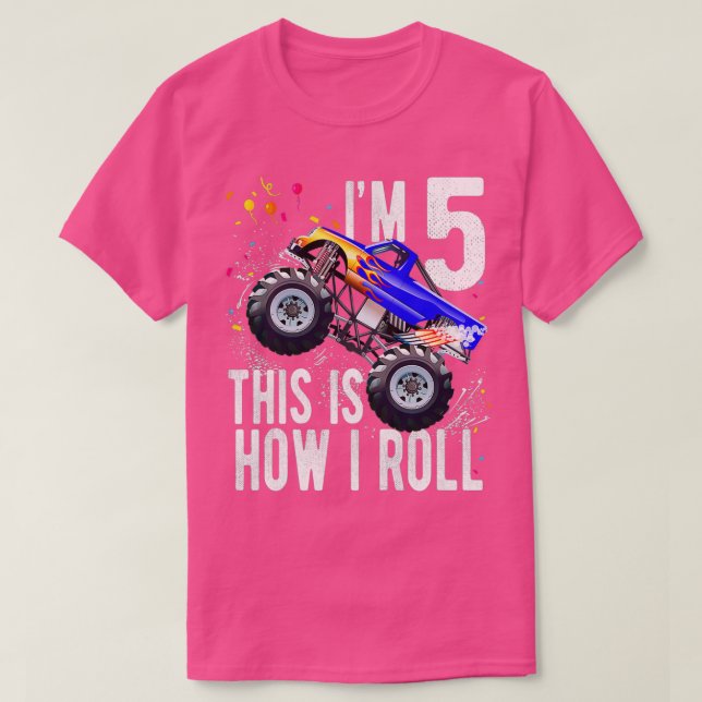 Camiseta Niños Camisas de 5 años 5º cumpleaños Monster Tru (Diseño del anverso)