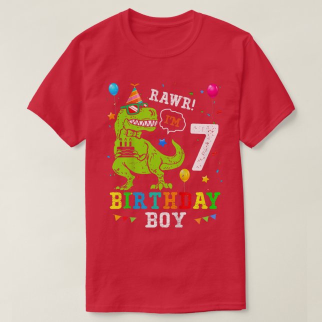 Camiseta Niños Camisas de 7 años 7 cumpleaños T Rex Dinos (Diseño del anverso)