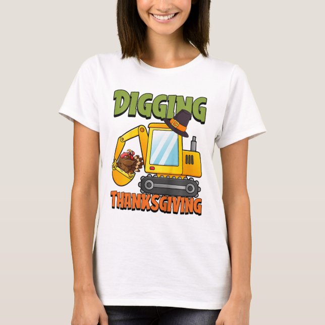 Camiseta Niños cavando Día de Acción de Gracias Excavadora  (Anverso)