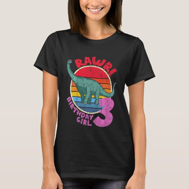 Camiseta Niños Chica 3 cumpleaños I Rawr Brachiosaurus I Fa (Anverso)