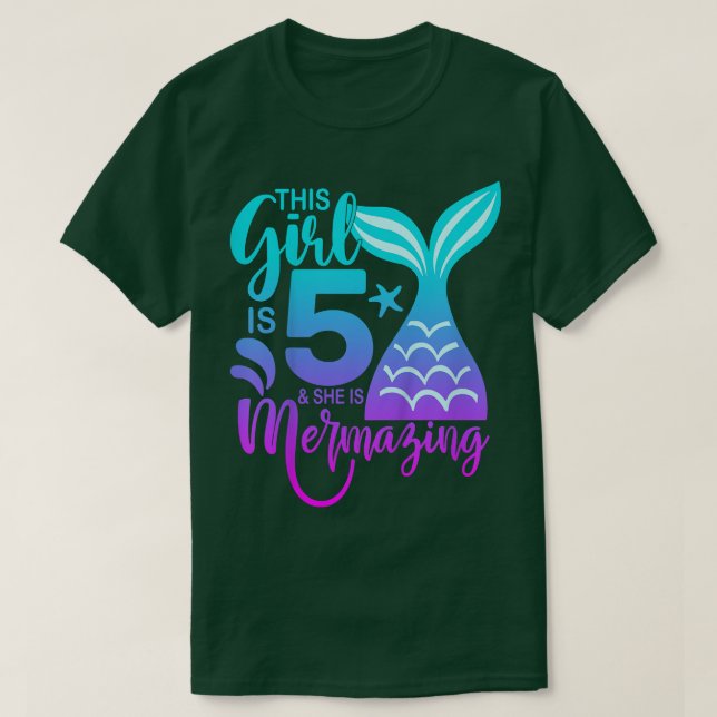 Camiseta Niños Chica de 5 años Sirenita 5 Quinto cumpleaños (Diseño del anverso)