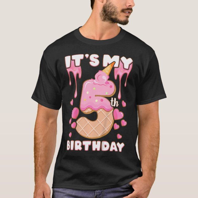 Camiseta Niños Chica De Cumpleaños 5 Años Crema De Hielo Es (Anverso)