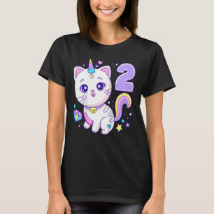 Camiseta Niños chica de cumpleaños de 2 años gato unicornio