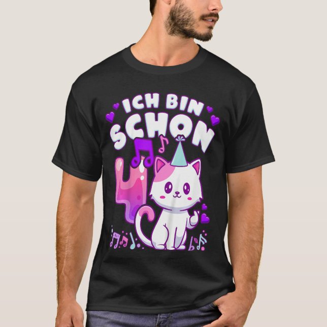 Camiseta Niños chica de cumpleaños de 4 años, K-pop, gatito (Anverso)