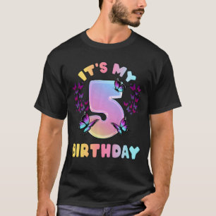 Camiseta Niños Chica de cumpleaños de 5 años mariposas es m