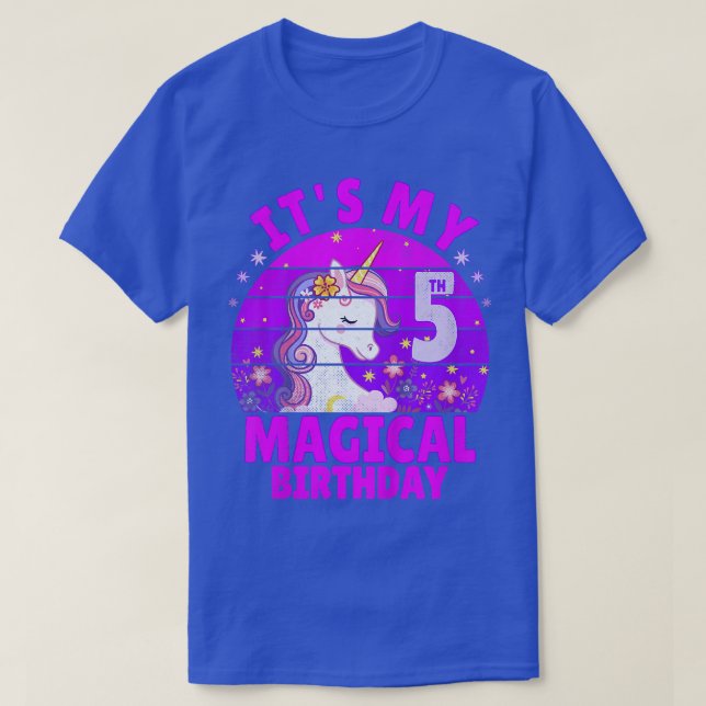 Camiseta Niños Chica de cumpleaños de 5 años Unicorn Purple (Diseño del anverso)