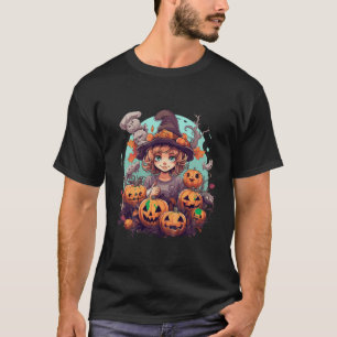 Camiseta Niños Chica lindo vistiendo calabaza de gato Gorra
