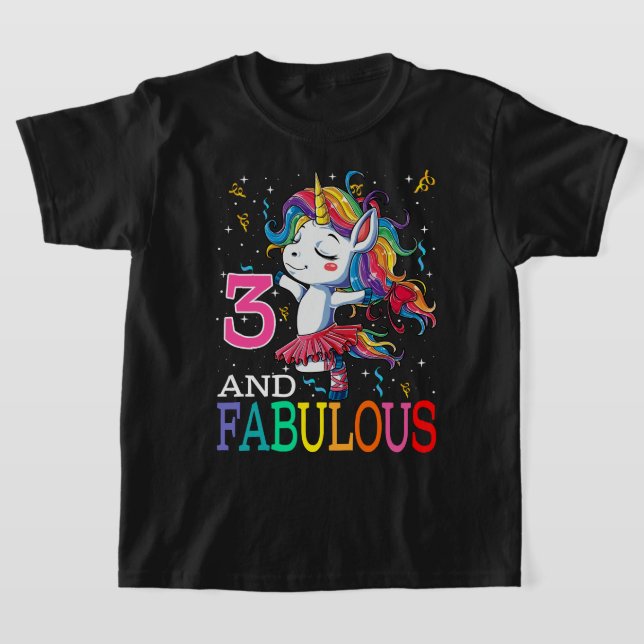 Camiseta Niños Chicas 3 cumpleaños Unicornio fabuloso 3 año (Distribución)